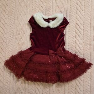 Jona Michelle Red Velvet Holiday Dress with White Collar